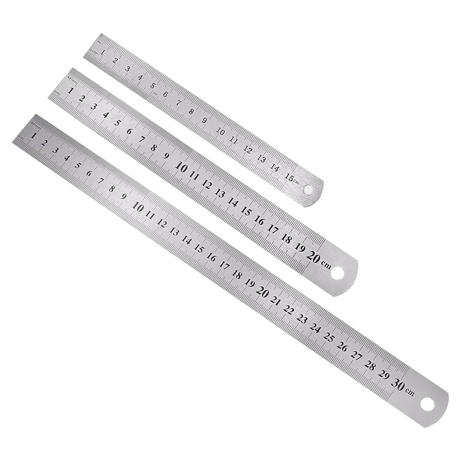 Lineal – 3er-set – Edelstahl – Doppelskala – Für Technik Und Schule – 15/20/30 Cm
