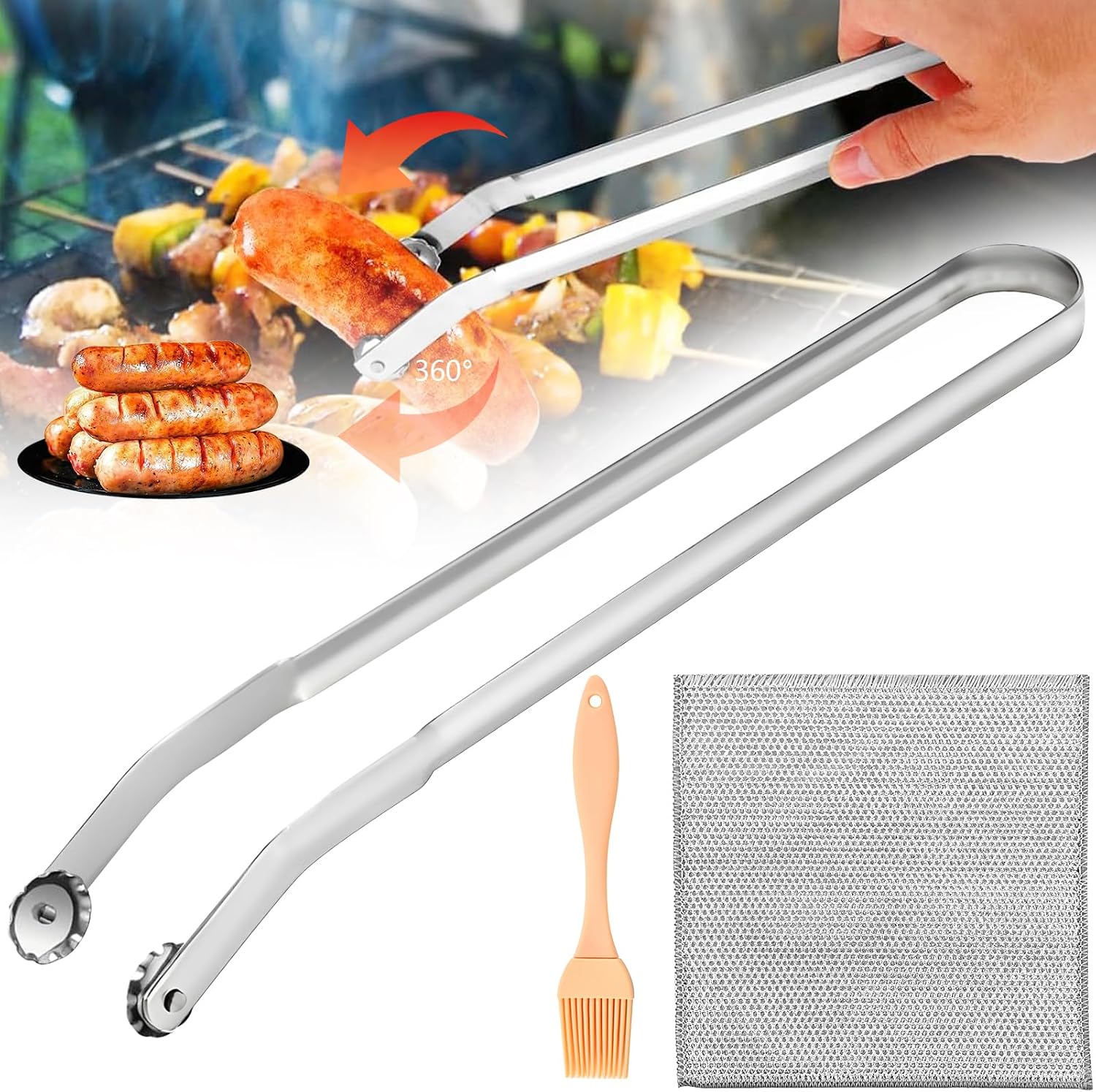 Wurstzange – 1 Stück – Edelstahl – Drehrollen – Grill Und Küche – 39 Cm
