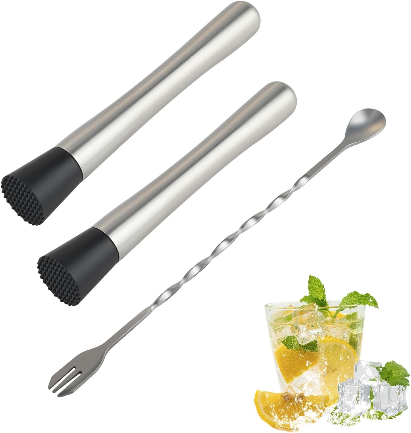 Cocktailstößel – 2er-set – Edelstahl – Eis- Und Fruchtzerkleinerer – Für Zuhause Und Die Partybar – 20,5 Cm