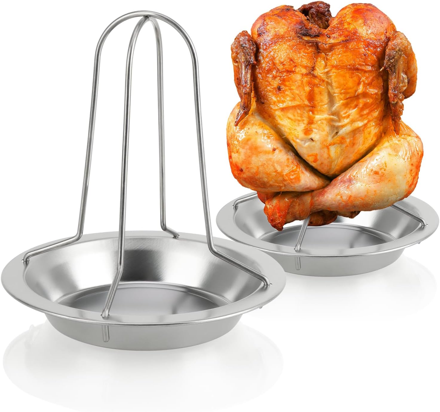 Hähnchenspieß – 2er-set – Edelstahl – Geflügelrost Mit Fettauffangschale – Ofen- Und Grillgeeignet – 20 X 18 Cm