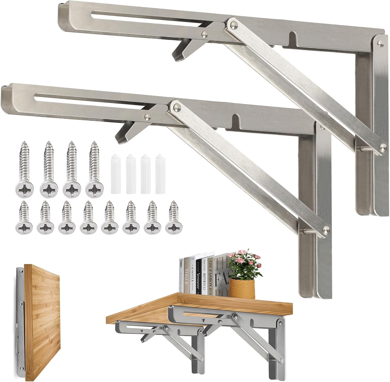Klappbarer Winkelverbinder – 2er-set – Edelstahl – Tragkraft 150 Kg – Garage, Küche, Werkstatt – 50 X 17 Cm