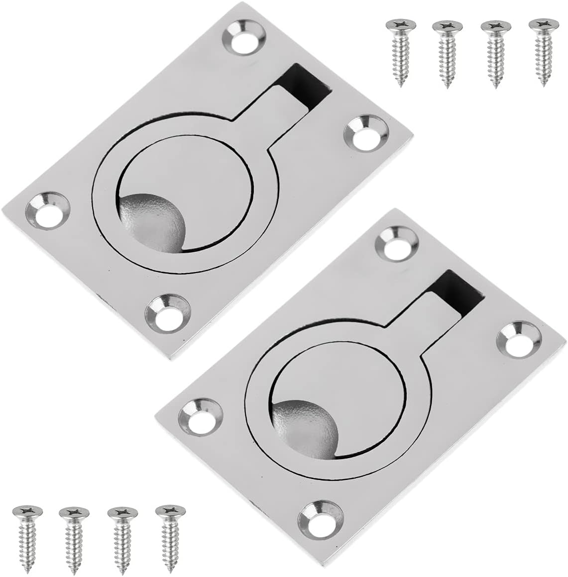 Set Mit 2 Deckriegeln – Edelstahl 316 – Robuster Ringgriff – Für Boote Und Yachten – 62 X 44 Mm