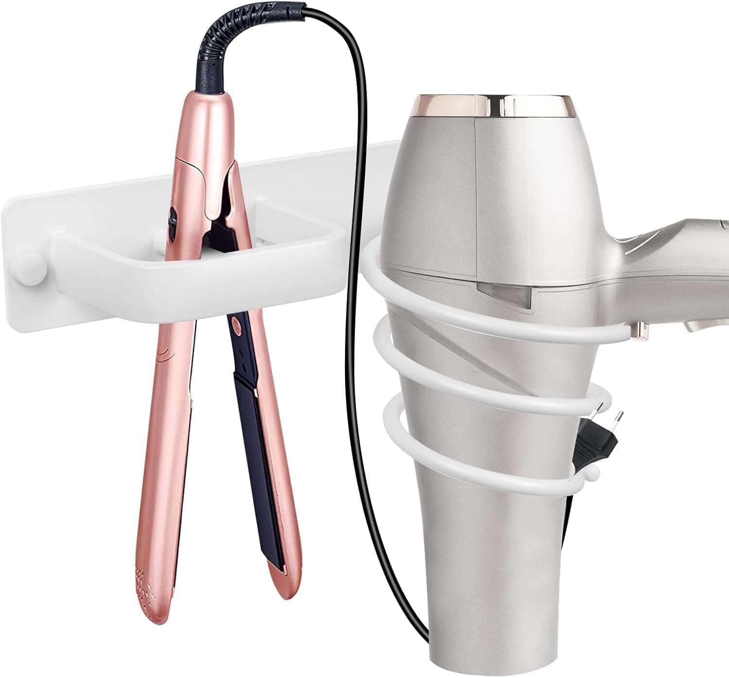 Wandmontierter Haartrocknerhalter – 1 Stück – Aluminiumlegierung – Spiralaufhängung Und Haken – Für Badezimmer Und Wc – Silberfarben