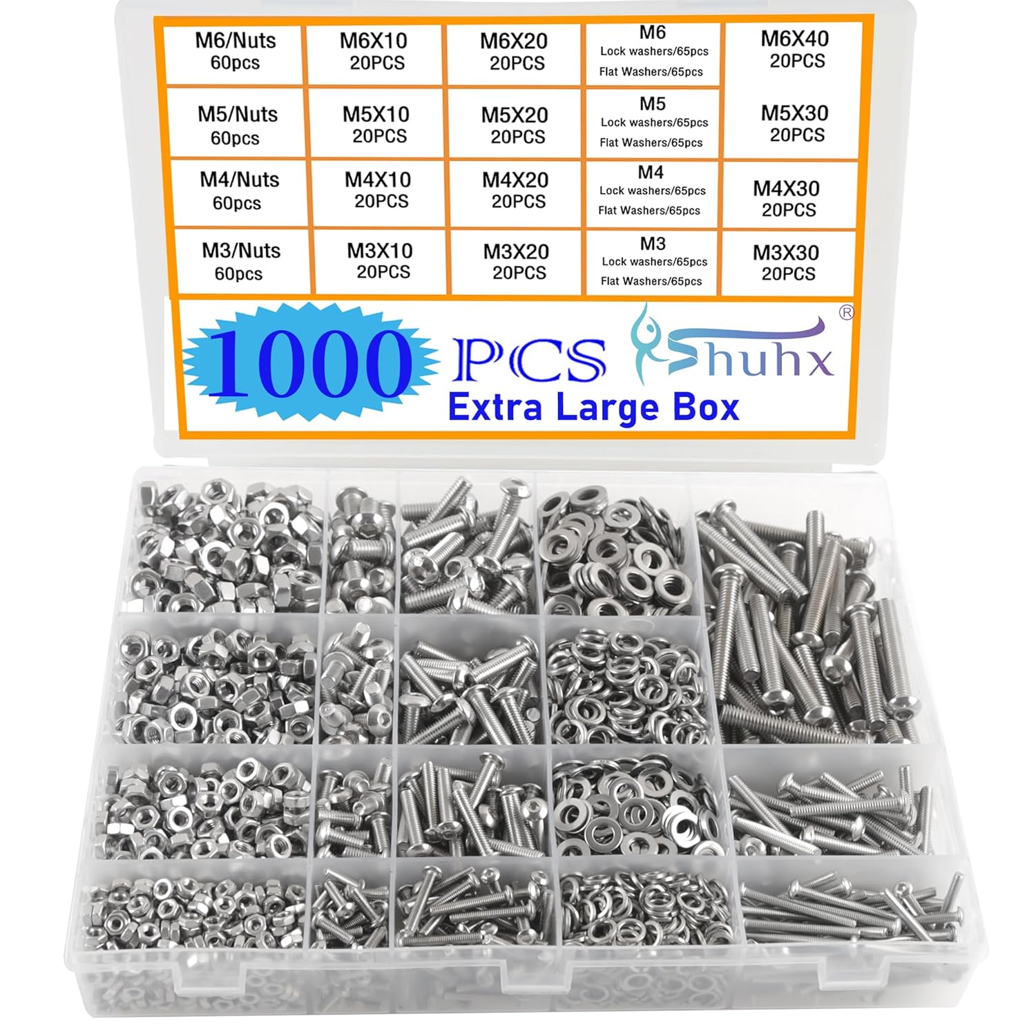 1000-teiliges Schrauben- Und Mutternset Aus Edelstahl, Innensechskantschrauben M3 Bis M6, Für Heimwerker Und Reparaturwerkstätten, Aufbewahrungsbox