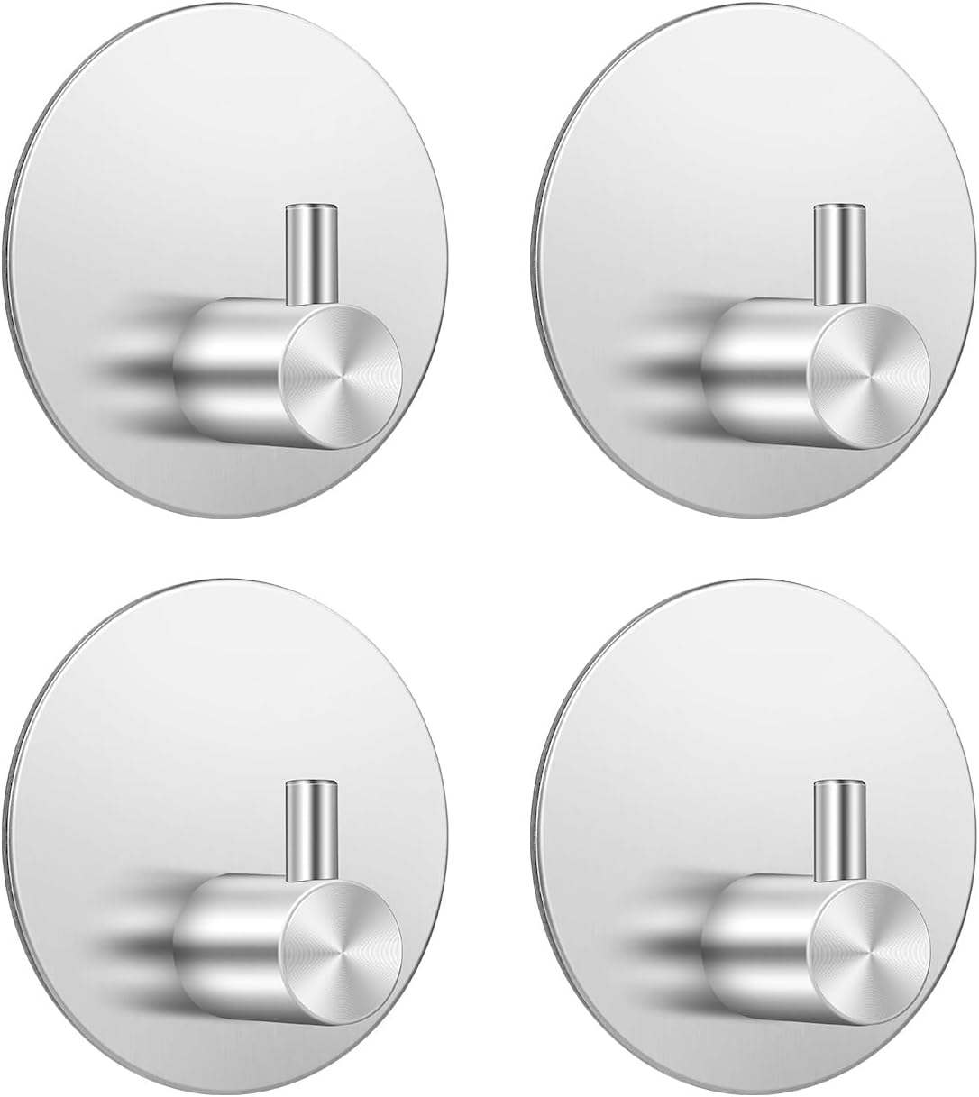 Selbstklebende Wandhaken – 4er-set – Edelstahl 304 – Kein Bohren Erforderlich – Für Bad Und Küche – Rund, Silber, 5 X 5 Cm
