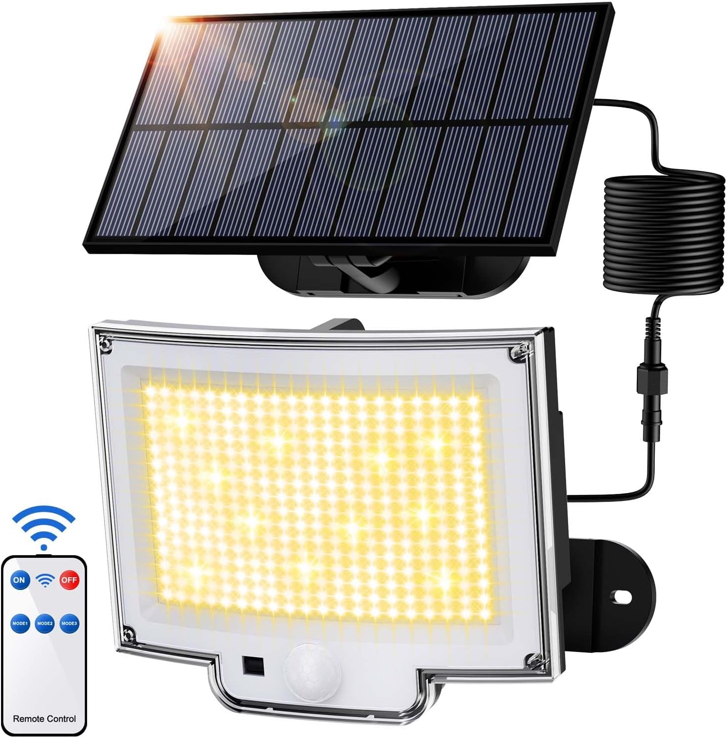 318 Led Solar-flutlicht – 1 Stück – Abs – 3000 Lm Bewegungsmelder – Garten, Garageneinfahrt – 5 M Kabel – Warmweiß