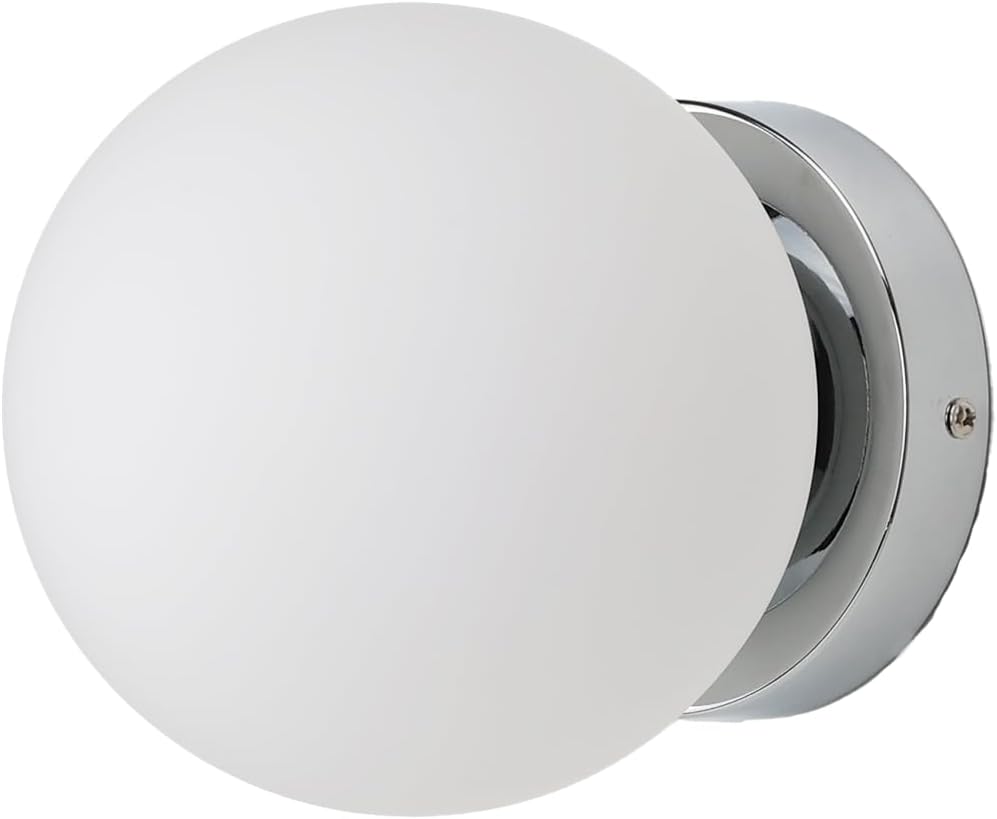 Wand- Und Deckenleuchte – 1 Stück – Opalglas Und Aluminium – Schutzart Ip44 (feuchtigkeitsschutz) – Geeignet Für Badezimmer Und Überdachte Außenbereiche – Ø 150 Mm, Chrom