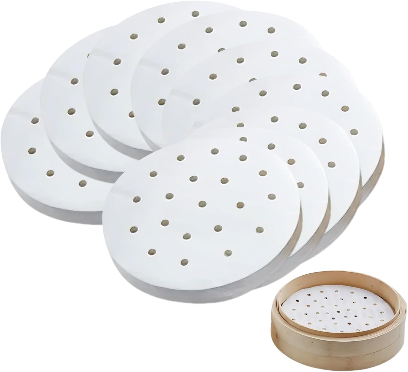 Bambus-backpapier – 200 Stück – 20 Cm – Antihaftbeschichtung – Für Heißluft- Und Dampffritteusen – Natur