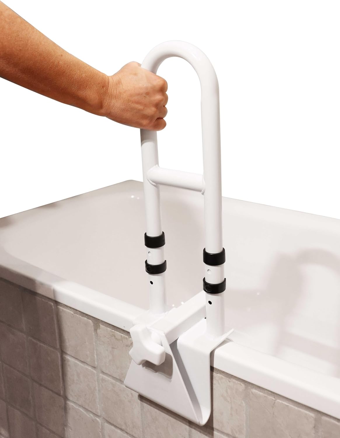 Haltegriff Für Die Badewanne – 1 Stück – Weiß Lackierter Stahl – Verstellbar Ohne Bohren – Für Senioren Und Personen Mit Eingeschränkter Mobilität – Kantenlänge 5 Bis 14 Cm