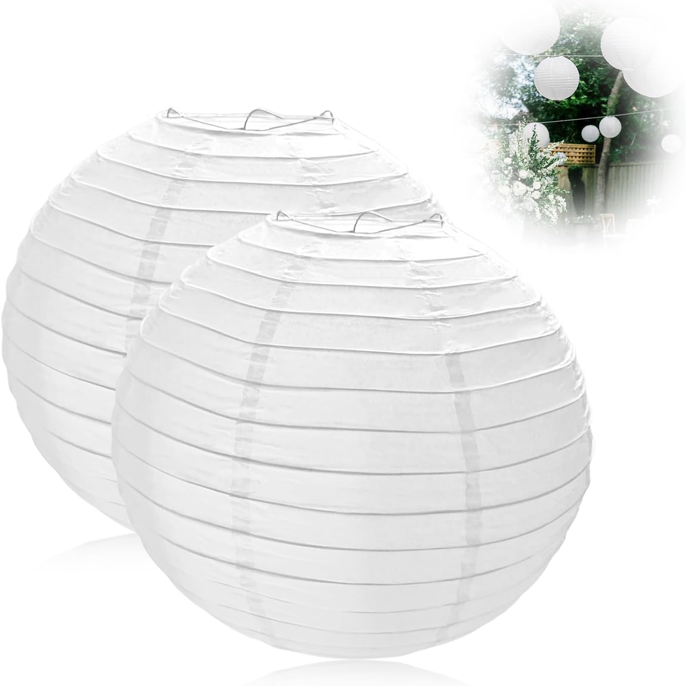 Set Mit 2 Hängelampenschirmen (30 Cm) – Weißes Papier Und Metall – Faltbare Dekoleuchte – Für Den Innenbereich Und Partys – Durchmesser 30 Cm
