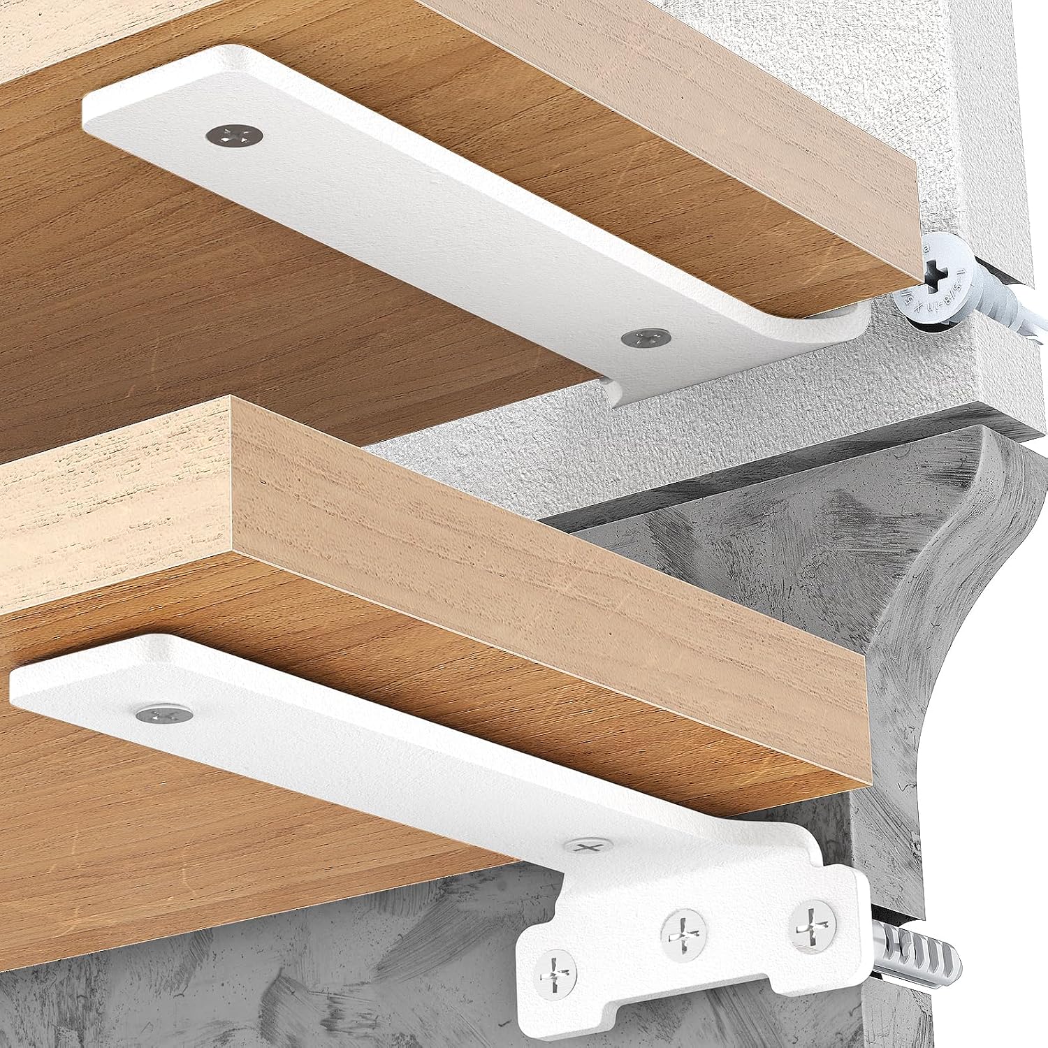 Set Mit 4 Unsichtbaren Regalträgern, 15 Cm – Robustes, Weißes Metall – Tragkraft 70 Kg – Unauffällige Wandmontage – Für Wohnzimmer, Küche, Büro