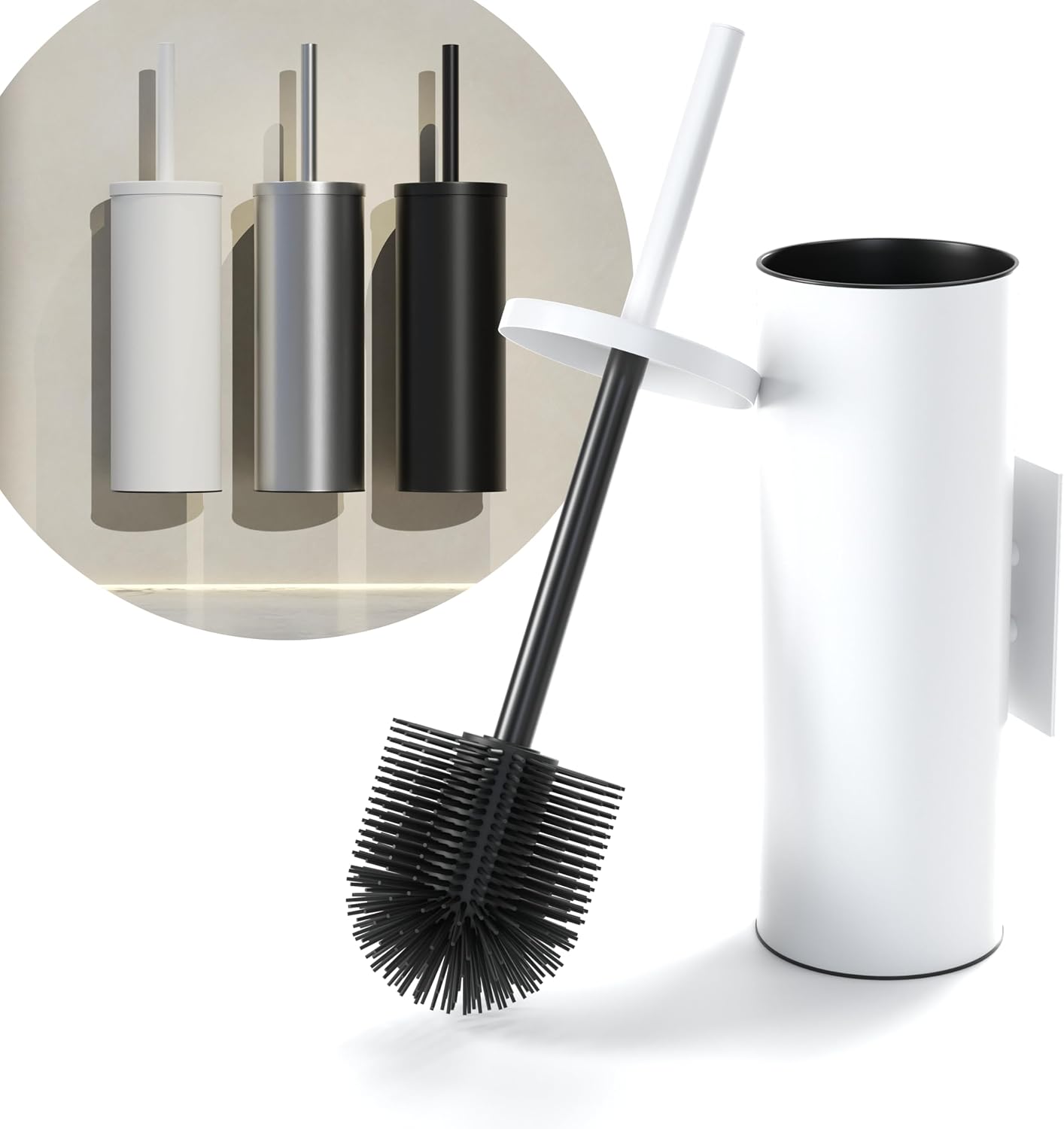 Wandmontierte Silikon-wc-bürste – 1 Stück – Modernes Weiß – Kratzfreie Reinigung – Kompaktes Badezimmer – Selbstklebende Montage