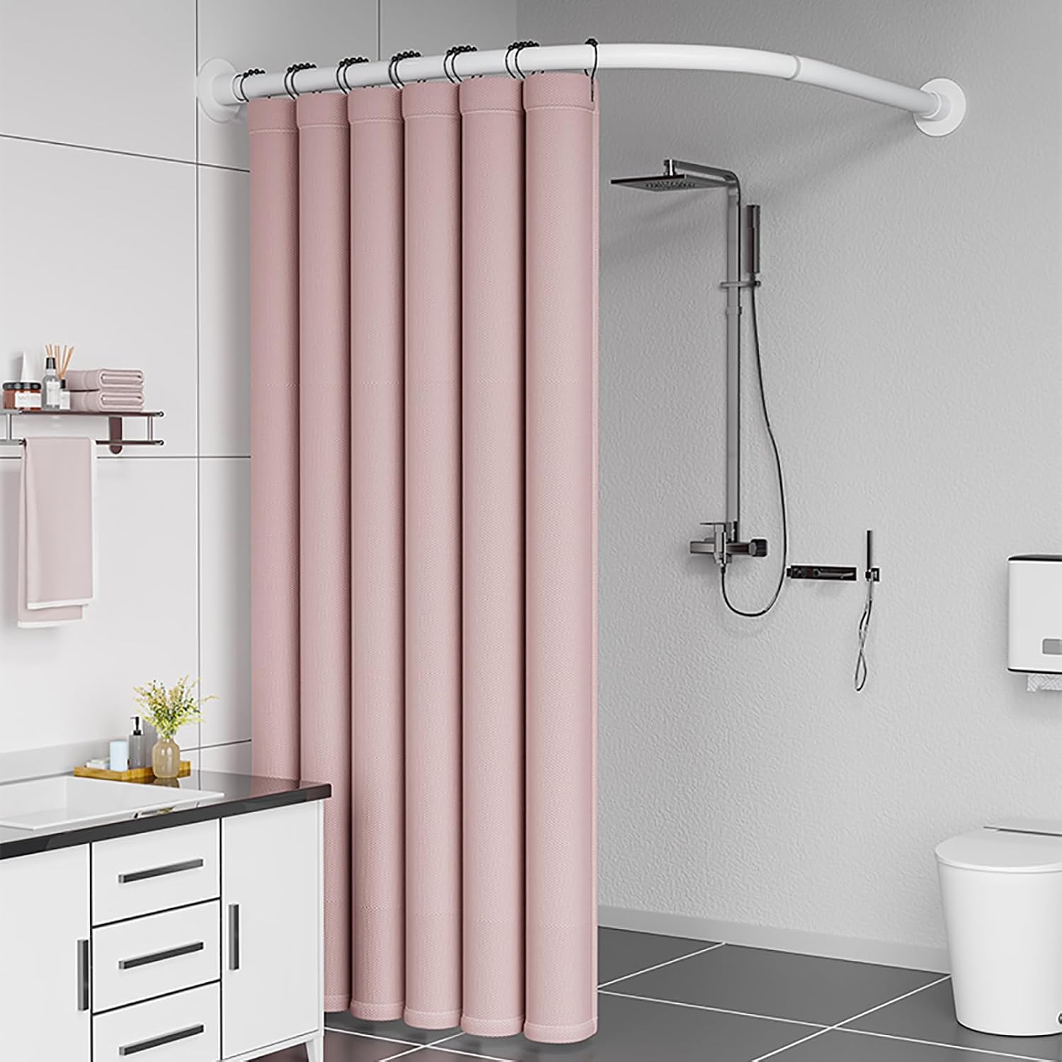 L-förmige Duschvorhangstange – 1 Stück – Edelstahl 304 – Höhenverstellbar Ohne Bohren – Für Badezimmer Und Umkleidekabinen – Weiß, 70–95 X 90–130 Cm