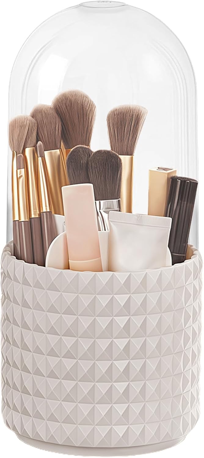 Drehbarer Make-up-organizer – 1 Stück – Weißer Kunststoff – 360° Drehbar Und Staubdicht – Für Badezimmer Und Schminktisch – Mehrere Fächer