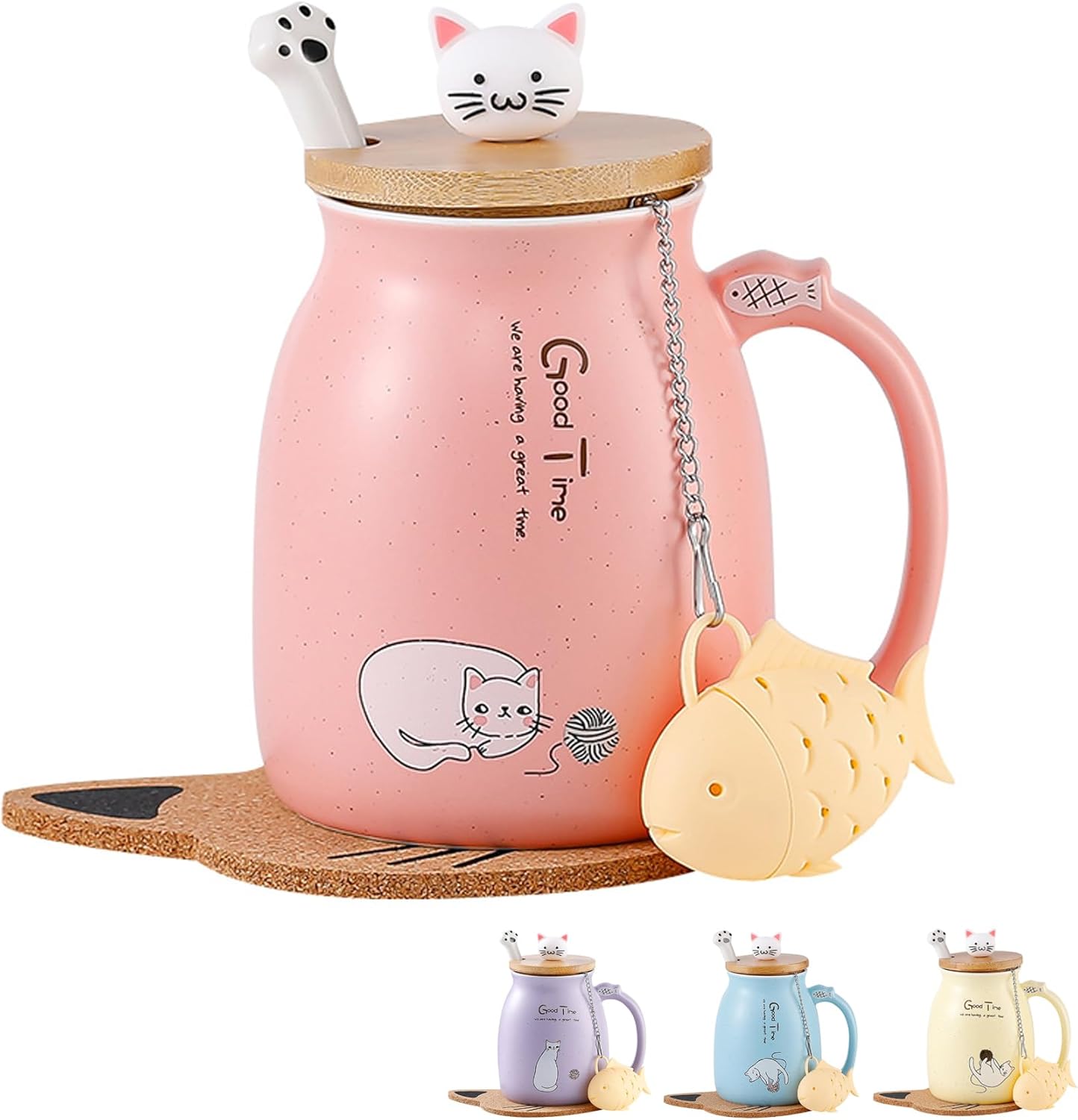 Keramik-kaffeebecher Mit Katzenmotiv – 1 Stück – Niedliches Design Mit Deckel Und Löffel – Ideal Für Tee Oder Milch – Für Büro Und Zuhause – 380 Ml, Weiß