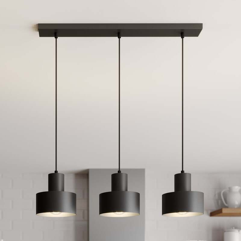 [gebraucht] B-ware Hängeleuchte Rif Pendelleuchte Dimmbar 3-flammig E27 Schwarz 67x15 Cm Made In Eu