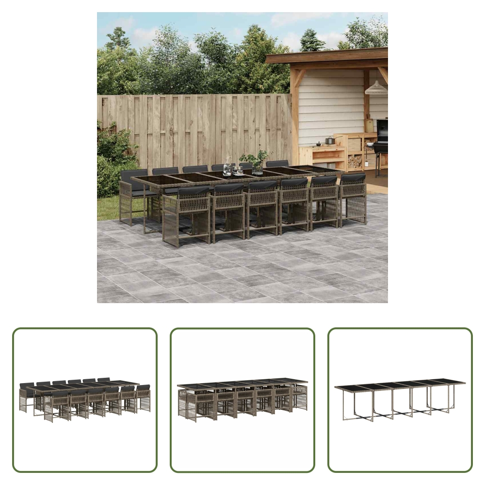 Gartenessgruppe - 13-tlg. Garten-essgruppe Mit Kissen Grau Poly Rattan