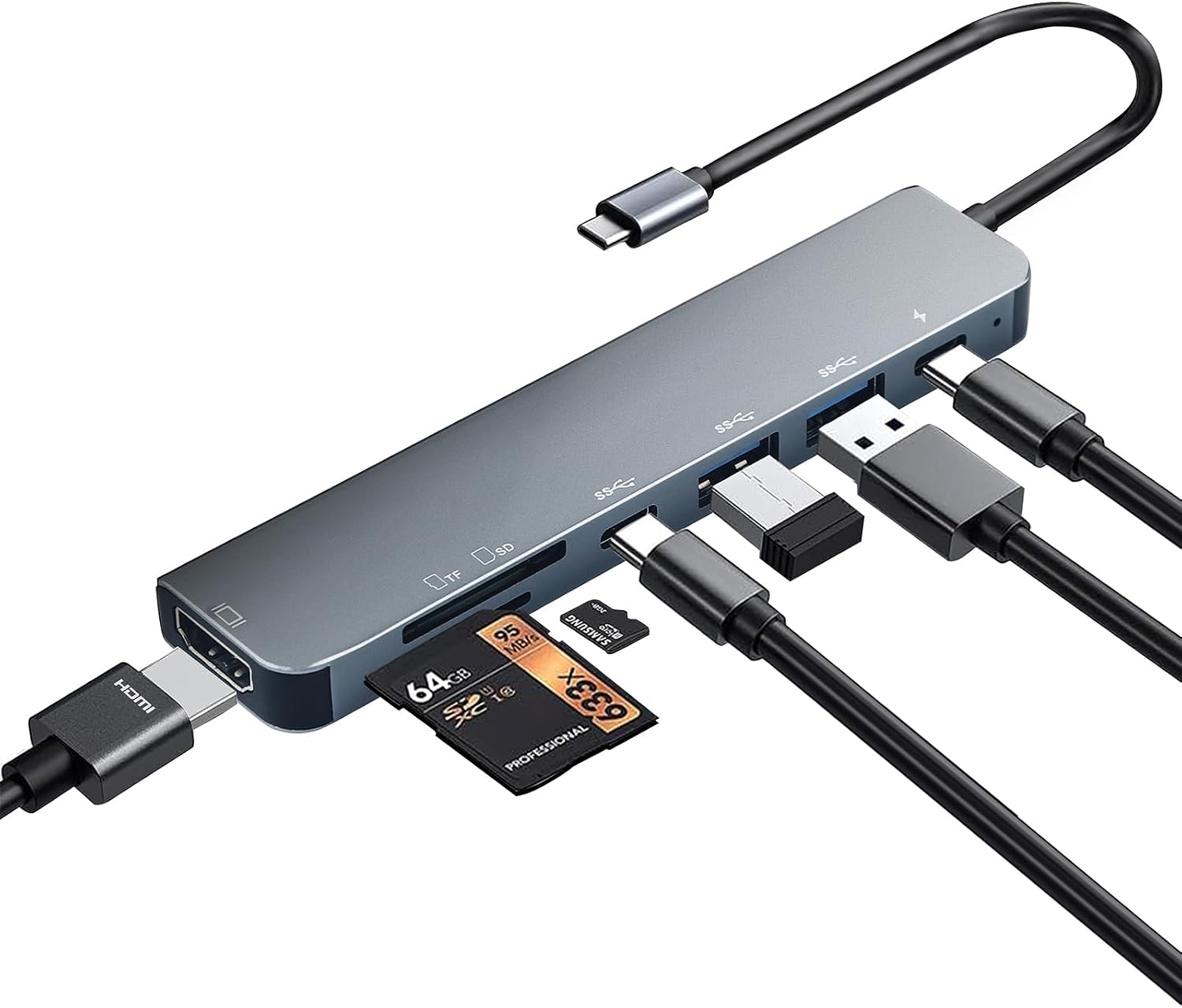 7-in-1 Usb-c-hub, Usb-c-adapter Mit 4k-hdmi, 100-w-pd, Usb 3.0, Usb 2.0, Usb-c-datenanschluss Und Sd/tf-kartenleser, Kompatibel Mit Macbook Pro/air, Ipad Pro, Dell Und Surface