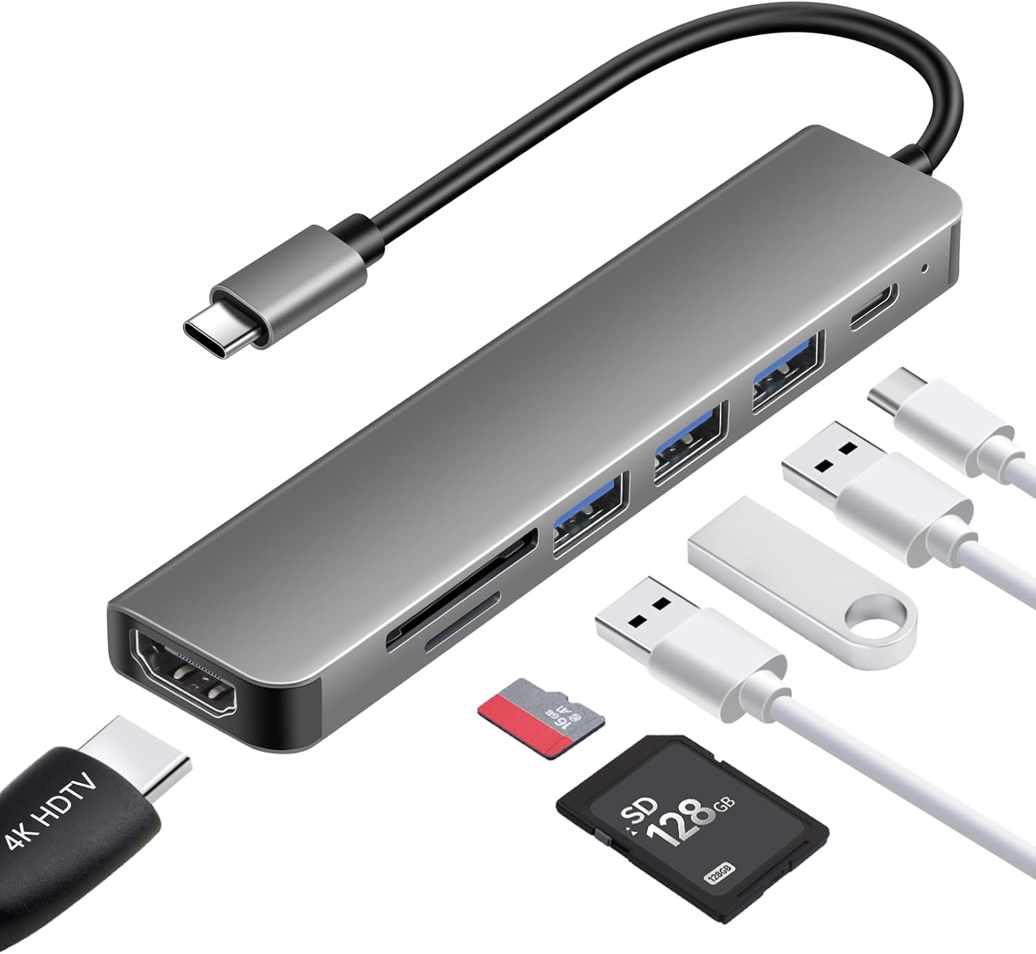 7-in-1 Usb-c-hub Mit Hdmi 4k, Sd/tf-kartensteckplatz, Usb 3.0-anschlüssen Und 2 Usb 2.0-anschlüssen
