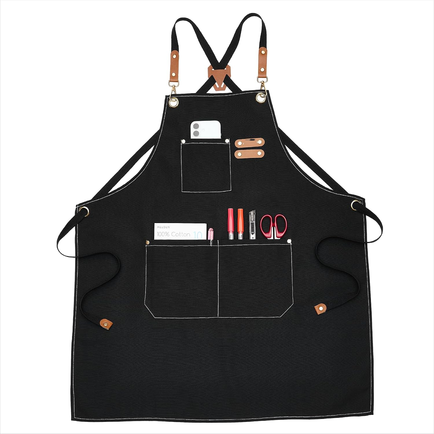 Malerschürze Aus Polyester-canvas: Malerschürze Für Damen Und Herren – Küchenschürze Mit Verstellbarem Riemen Und 3 Taschen – Schürze Für Künstler, Maler Und Koch, Schwarz
