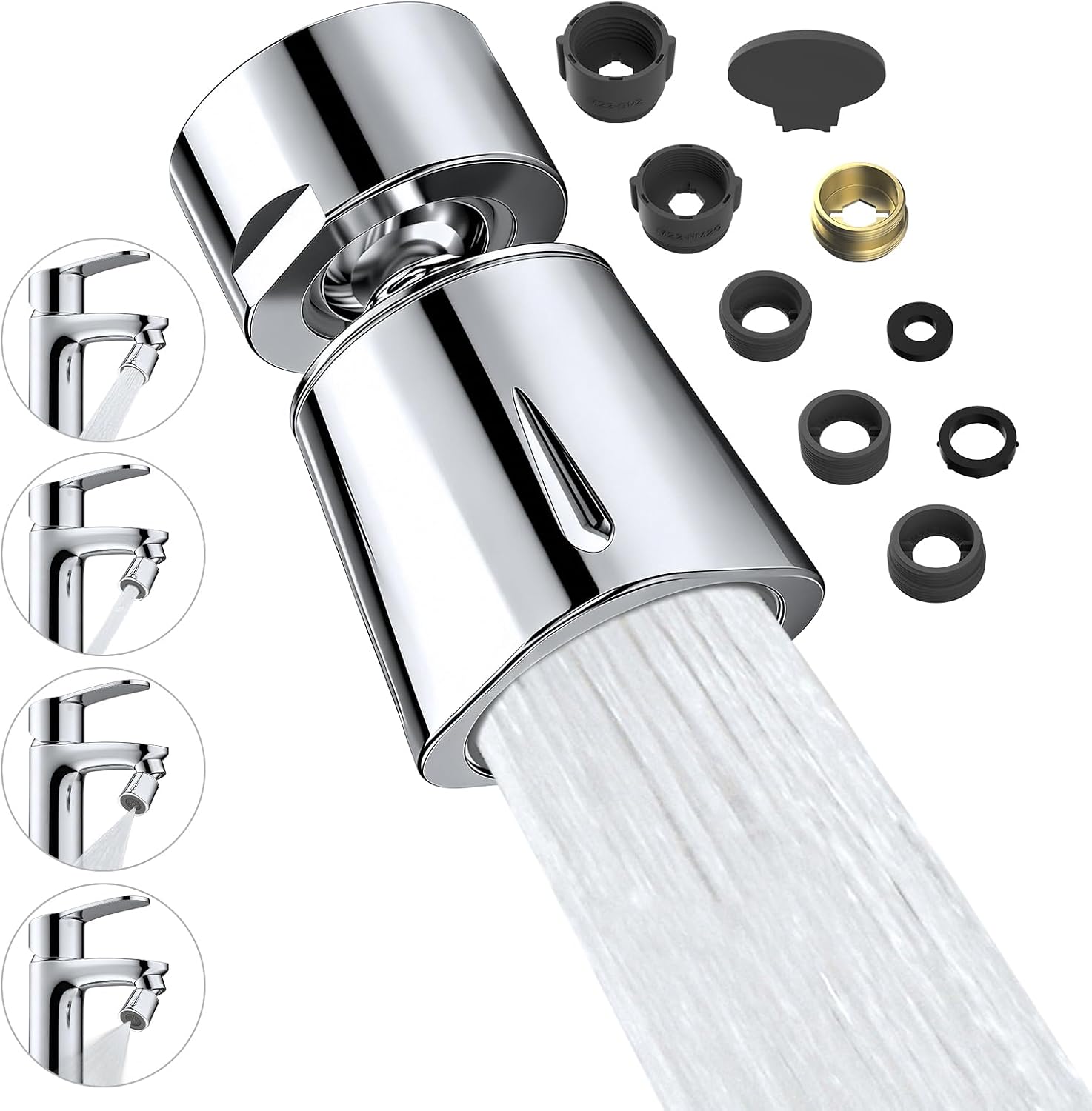 Strahlregler Für 4-stufige Brausearmatur, 360°-drehung Und 35°-verstellung, Kugel Aus Massivem Messing, 22-mm-innengewinde, 6 Adapter Im Lieferumfang Enthalten, Verchromt