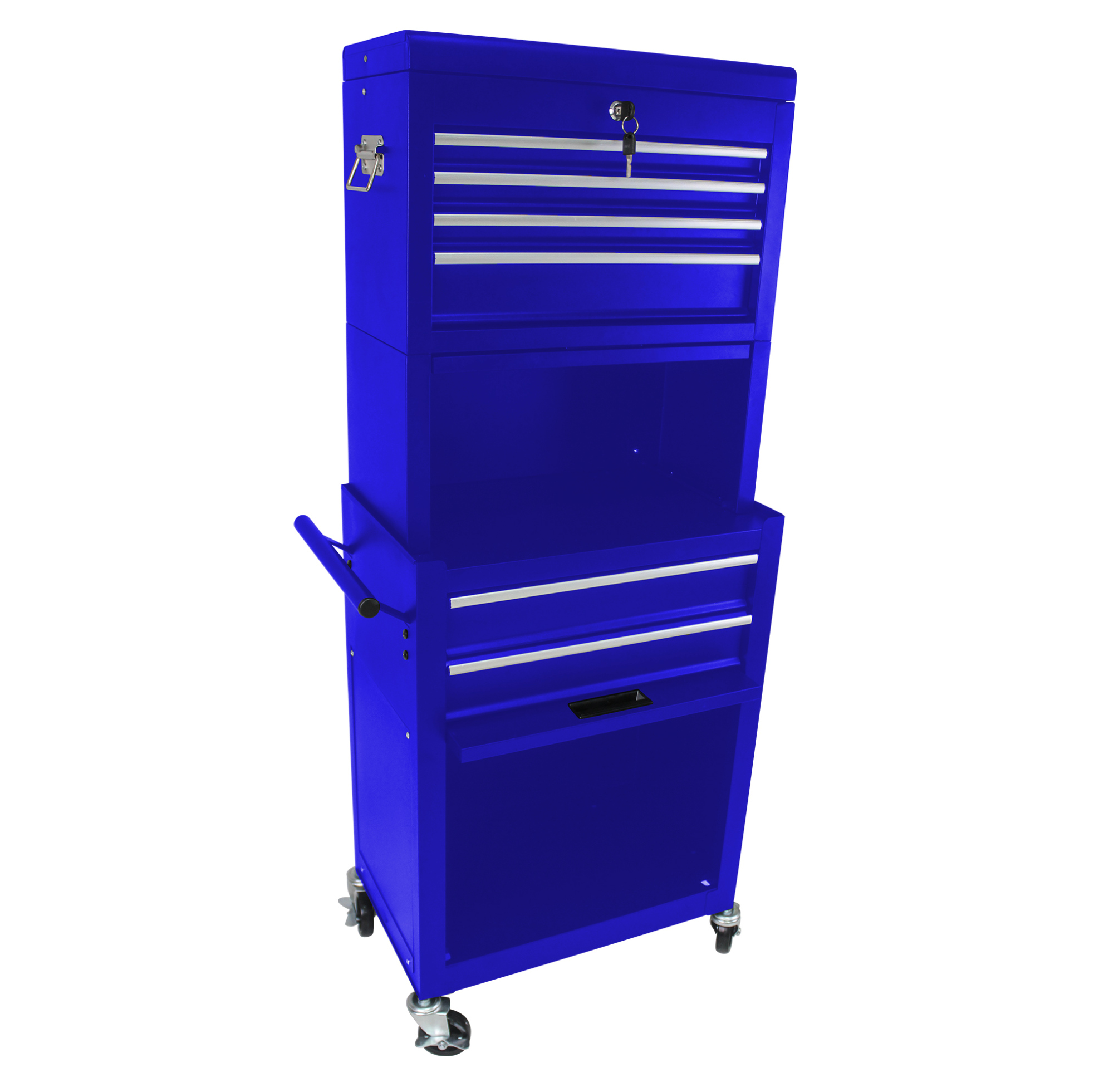 Werkzeugschrank Mit 6 Schubladen, Schloss, Blauem Stahl Und 4 Rollen, Zerlegbares 2-in-1-system