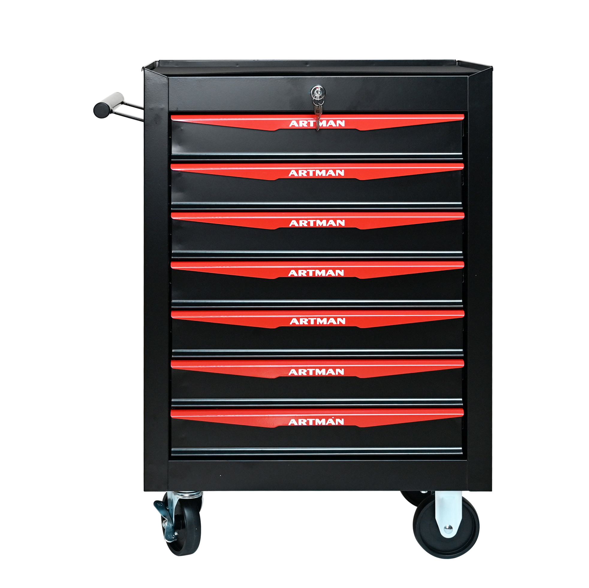 Mobiler Werkzeugschrank Aus Stahl Mit 7 Schubladen, 52,5 X 33 X 77,5 Cm, Schwarz-rot