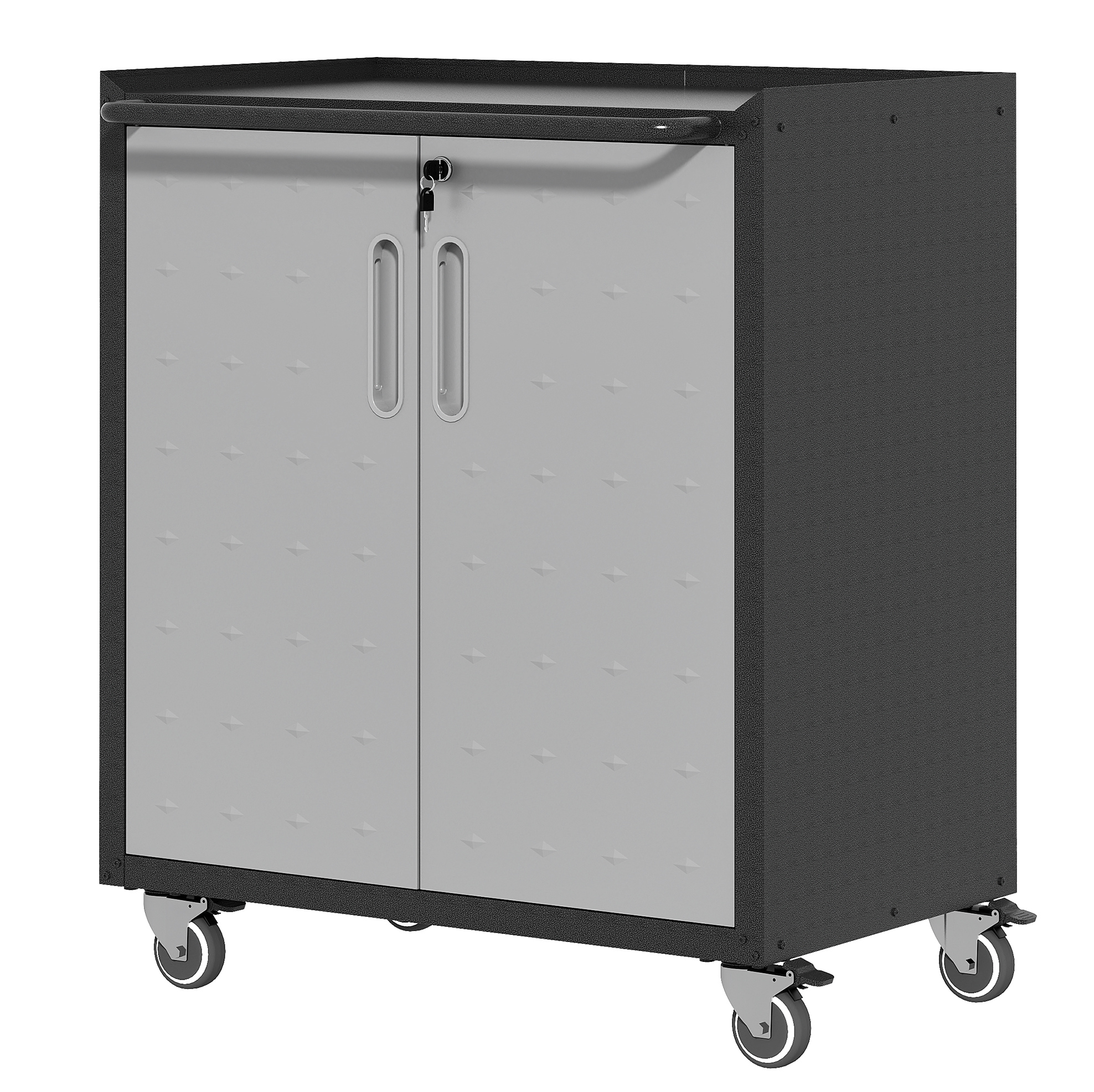 Metallschrank Mit Rollen Und Schloss, 75 X 42 X 88 Cm, Schwarz Und Grau, Für Werkstatt Und Garage