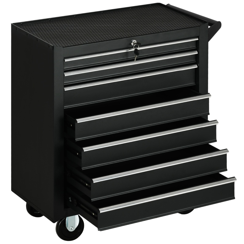 Werkzeugwagen Aus Schwarzem Stahl Mit 7 Schubladen, 69 X 33 X 75 Cm, 150 Kg