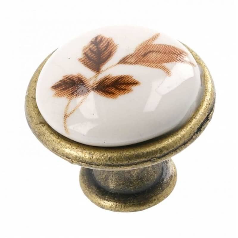 Gedotec Möbelknopf OLGA aus Porzellan &amp; Metall, Ø 26,5 mm, Messing antik / Herbstrose Bild 2