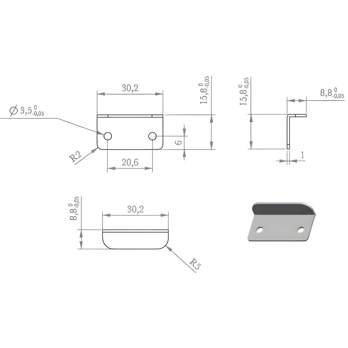 Siso Schließwinkel aus Stahl schwarz, 30,2 x 15,8 x 8,8 mm