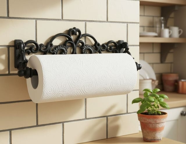 Küchenrollenhalter Landhausstil Nostalgie Antik-Stil Wandmontage Gusseisen Schwarz
