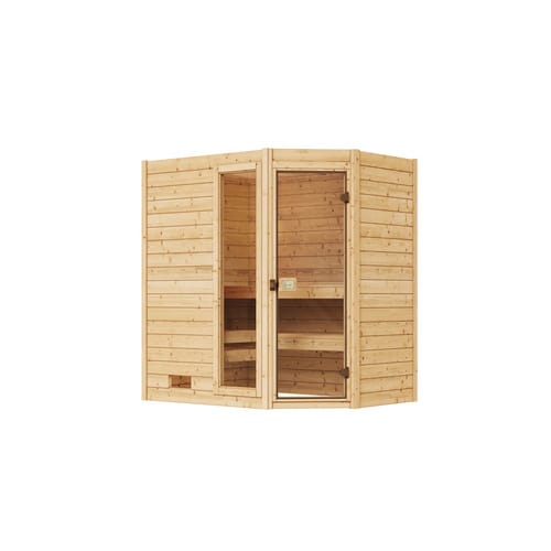 Weka Massivholzsauna Valida Eck 1 Sparset 4,5 kW OS Glastür/Fenster
