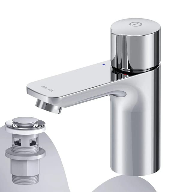 AM.PM TouchReel Waschtischarmatur mit Klick-Ablaufgarnitur, Waschbecken Armatur, Mischbatterie FXT82500 Gem Chrom