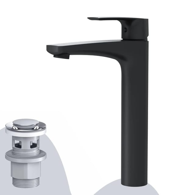 AM.PM Waschtischarmatur Hoch mit Klick-Ablauf Gem Wasserhahn Bad, Waschbecken Armatur, Mischbatterie FGA92222 Schwarz
