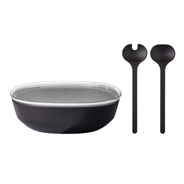Mepal Silueta Servierschale mit Deckel und Salatbesteck 4000 ml Nordic Black
