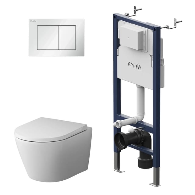 AM.PM WC Set Wand WC Vorwandelement Drückerplatte Toilette mit Spülkasten Komplett IIS90201.NA1700 Prime Fit