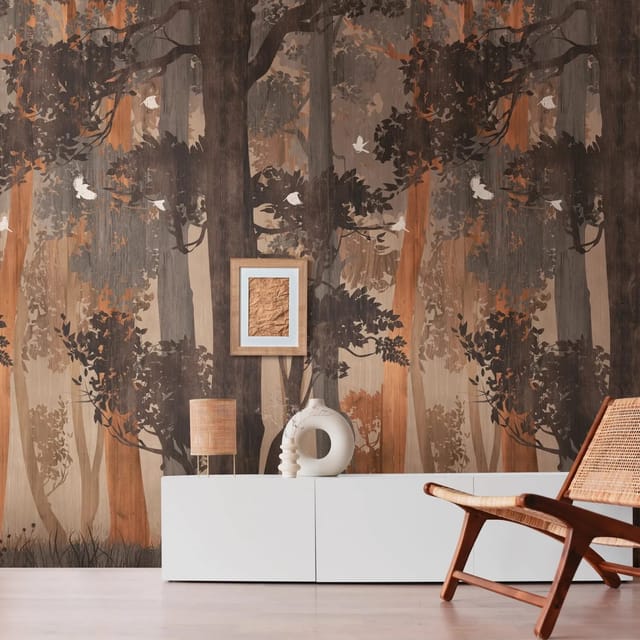 PROFHOME 392371-GU Fototapete Wald Matt Blau Beige Orange 1,59 m x 2,8 m 0,53 m x 8,80 m 4,45 m2 Blau