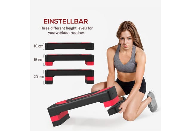 HOMCOM Steppbrett Höhenverstellbar Kunststoff Schwarz Rot 80L x 31B x 20H cm