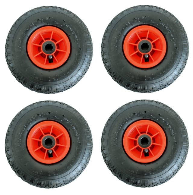 TRUTZHOLM 4x Sackkarrenrad Luftrad 260x85 3.00-4 Achlänge 75 mm 4PR Rot
