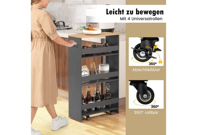 Costway 4 Etagen Küchenwagen Badregal Dunkelgrau 47.5 x 20 x 80.5 cm