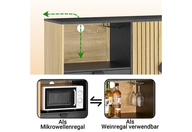 SoBuy Sideboard mit Mikrowellenregal Küchenschrank mit Schubladen Schwarz-Natur 107x85x40cm FSB103-N