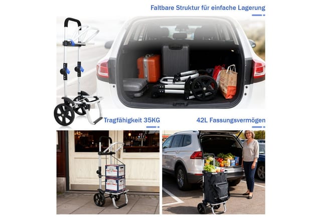 Sekey 3-in-1 Faltbarer Einkaufstrolley mit Kühlfach und Spanngurt Schwarz