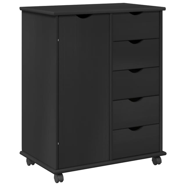 vidaXL Rollschrank Mit Rad Schwarz 63,5 x 39 x 79 cm Massivholz Kiefer 42028363