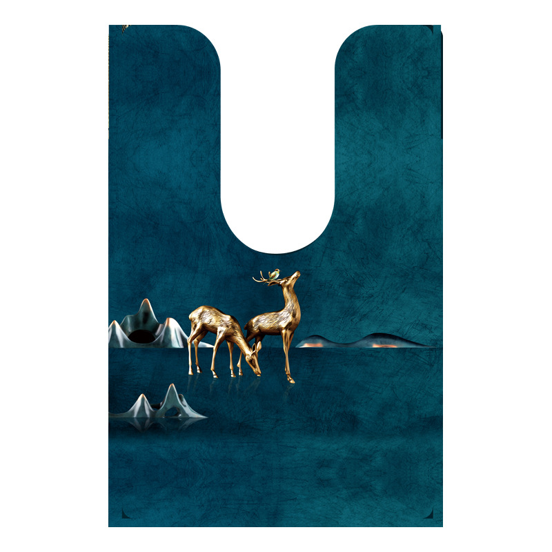 U-förmige Wc-matte, Wasserdicht Und Schmutzabweisend, Aus Pvc, Rutschfest Fürs Badezimmer – Leuchtender Hirsch – 45 X 50 Cm