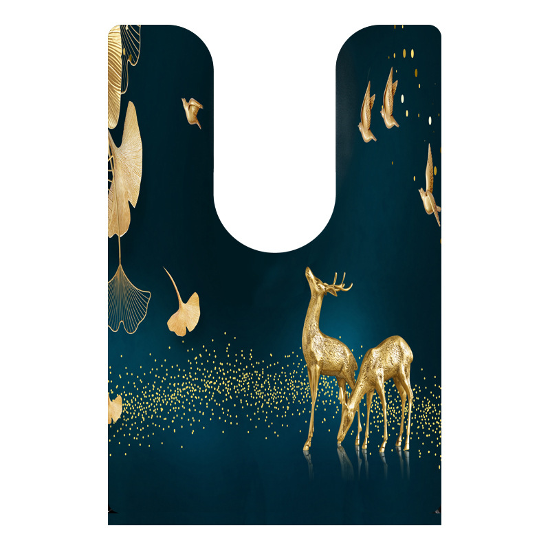 U-förmige Wc-matte, Wasserdichte Und Schmutzabweisende Pvc-bodenmatte, Rutschfeste Badematte – Luxuriöses Hirschmuster – 45 X 50 Cm
