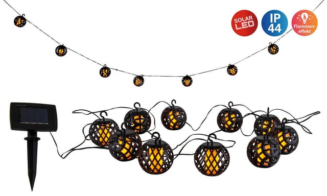 Näve LED-Solar-Kugel-Lichterkette Fogo Schwarz 10 cm x 485 cm x 7 cm