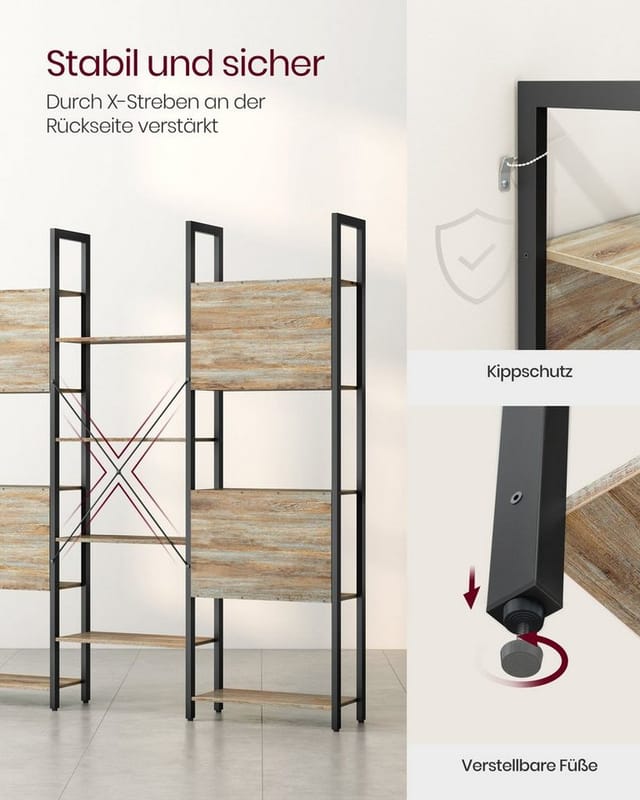 Vasagle Standregal 14 Ablagen 24 cm x 158 cm x 166 cm Braun-Schwarz