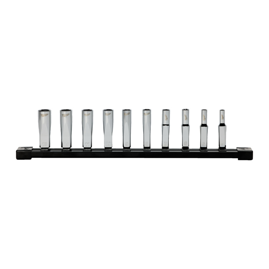 Milwaukee 10-teiliges 1/4"-steckschlüssel-set (metrisch) Auf Einer Schiene