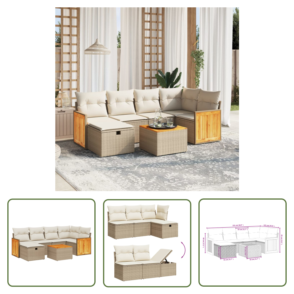 The Living Store 7-tlg. Garten-sofagarnitur Mit Kissen Beige Poly Rattan - Gartenmöbel - Esszimmergarnitur - Outdoor-set - Lounge Set - Rattan Gartenmöbel